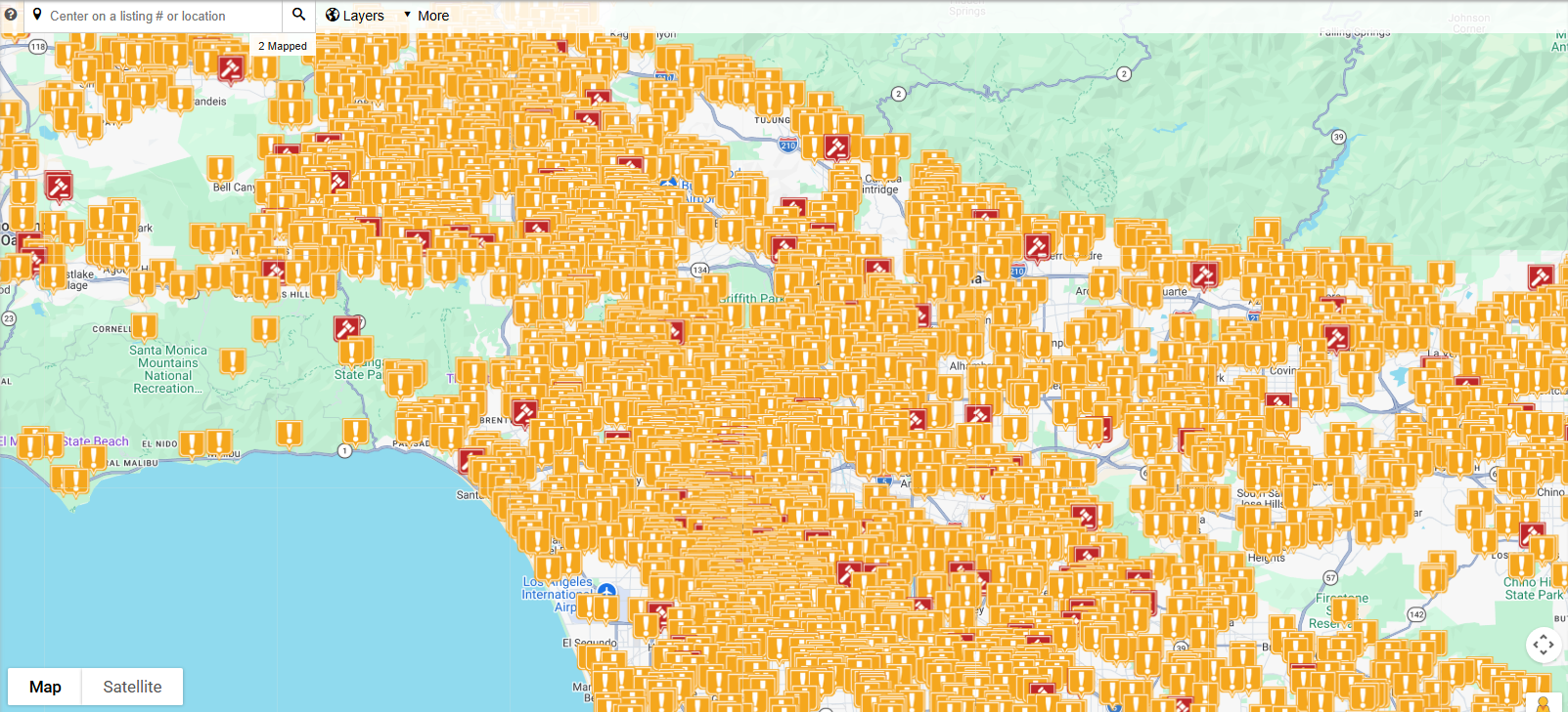 Foreclosure activity map for Los Angeles Area