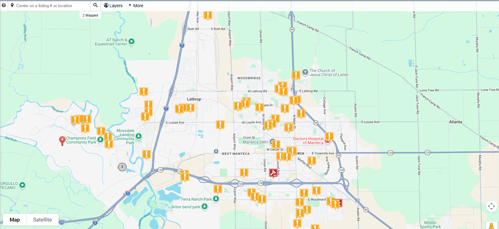 Foreclosure activity map for Lathrop / Manteca
