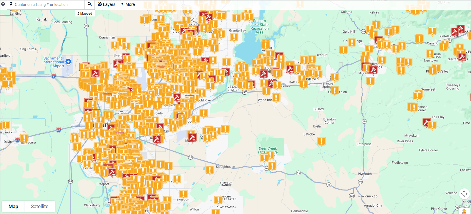 Foreclosure activity map for Sacramento Area