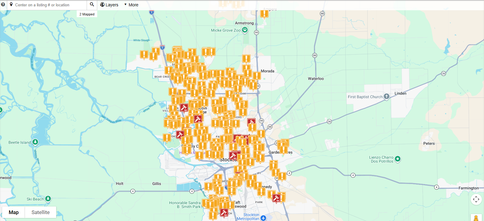 Foreclosure activity map for Stockton